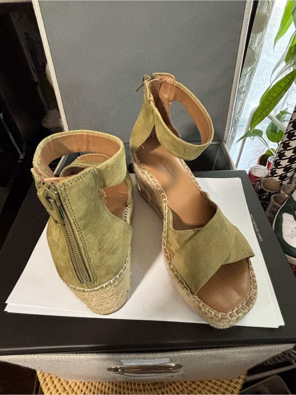 Olive Suede Ankle-Strap Espadrille Sandals - Picture 3 of 4